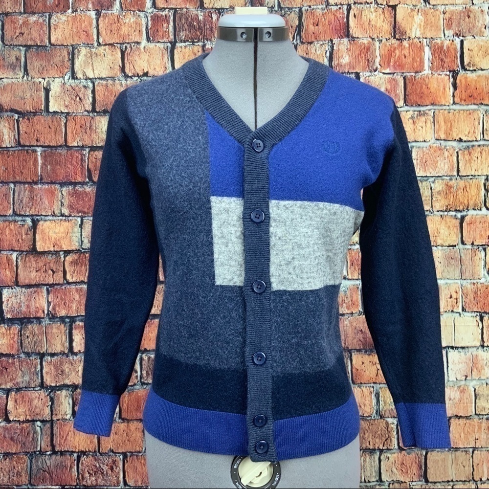 𝅺VAN Heusen Block Colour Merino Blend Cardigan Medium